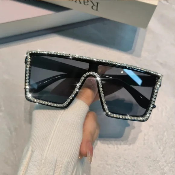 Black & Silver Rhinestone Unisex Sunglasses - Picture 2 of 4